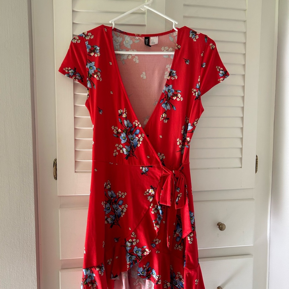 H&M Red and Blue High Low Wrap Sundress